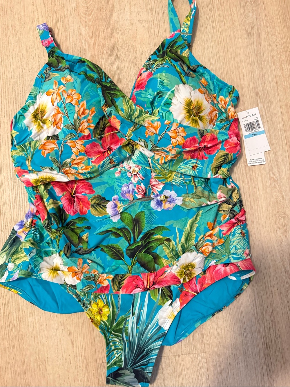 Jantzen Tummy Control Turquoise Floral One-Piece Swimsuit